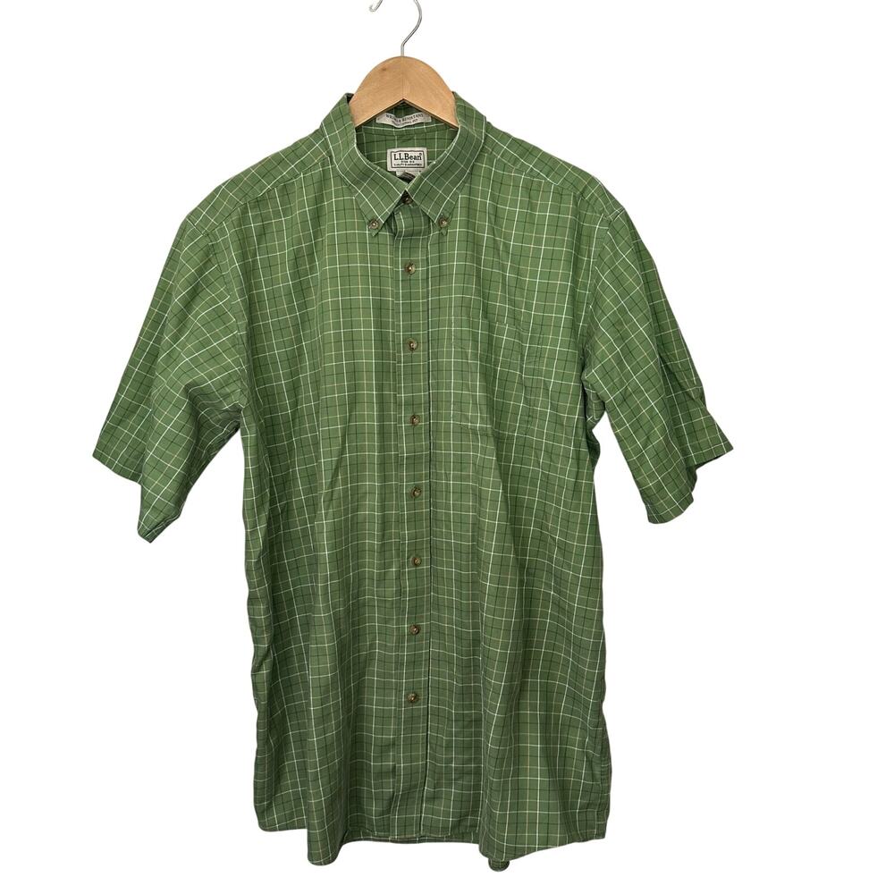 L. L. Bean Mens Shirt XL Wrinkle Resistant Traditional Fit Green Check Gorpecore